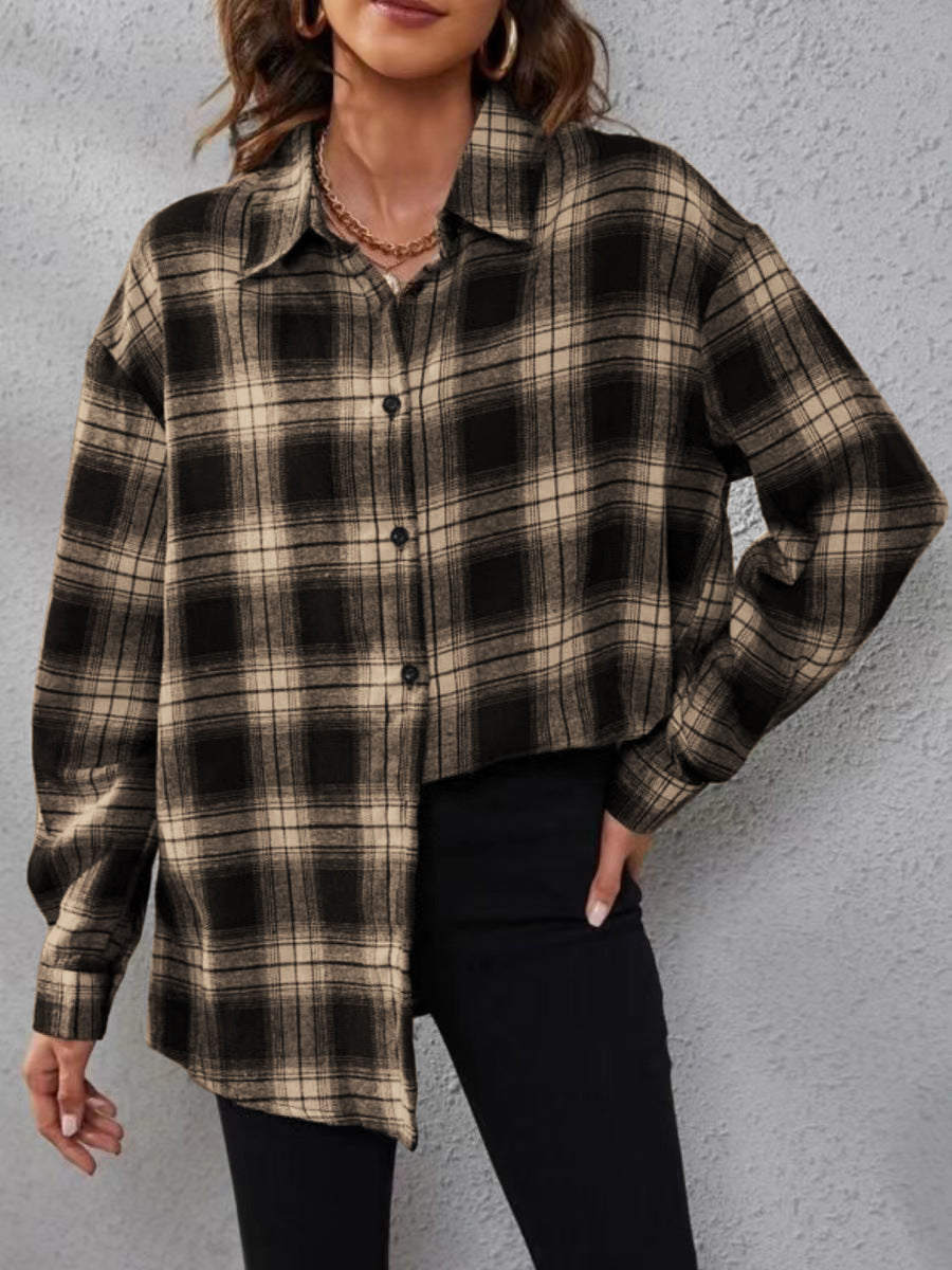 Plaid Cardigan Shirt Loose Fit Casual
