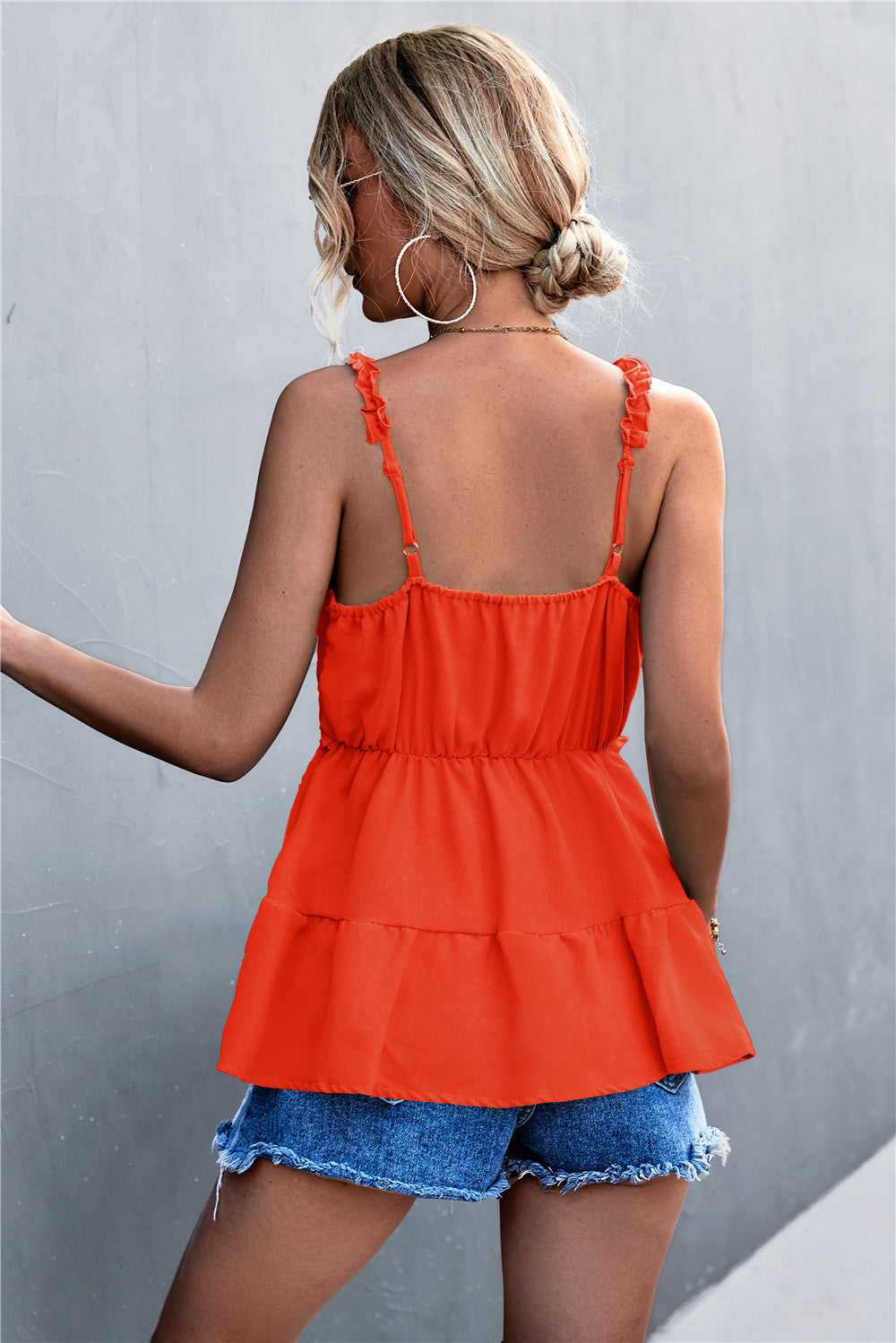 V-Neck Ruffled Strap Small Tank Top
