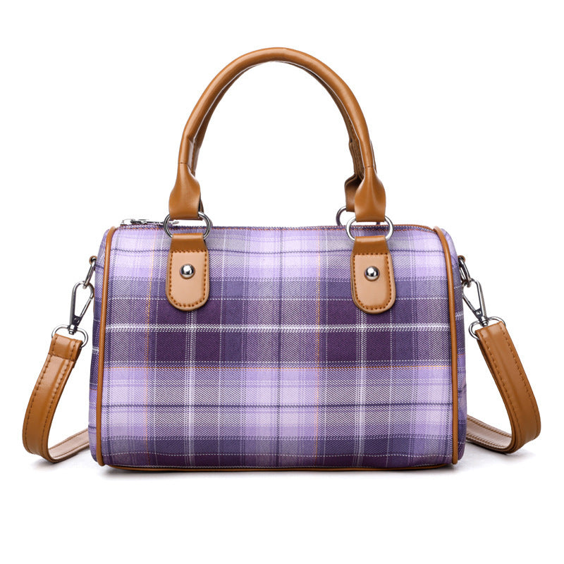 Plaid Barrel Shoulder Bag Round