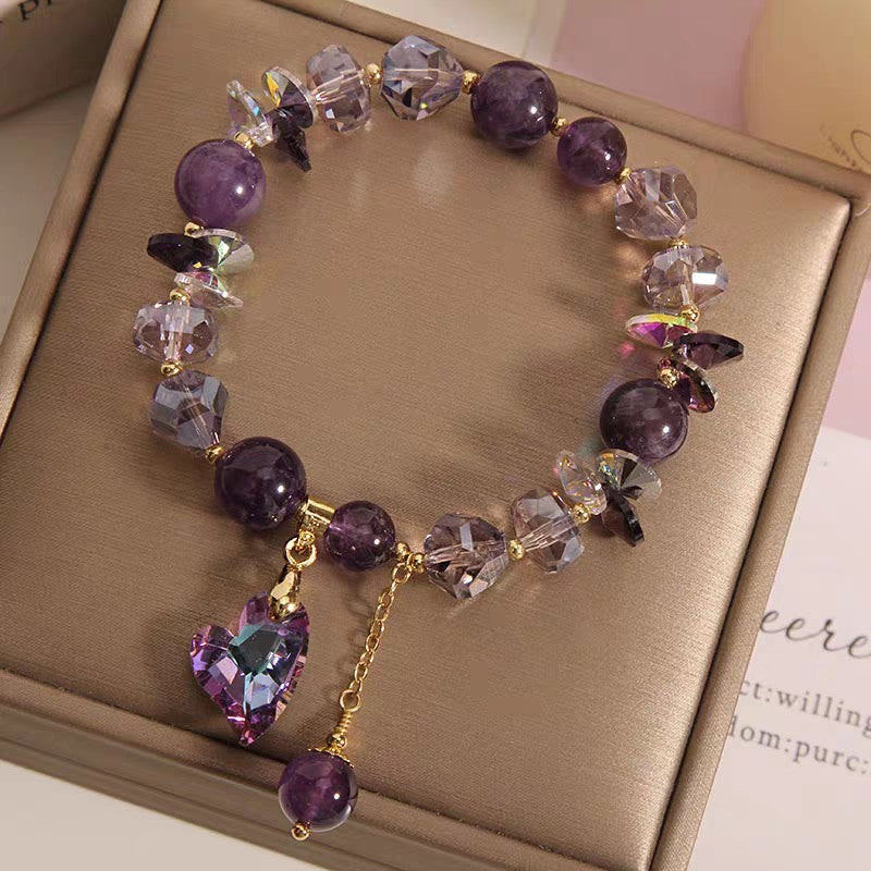 Purple Heart Crystal Bracelet Elegant Natural Amethyst