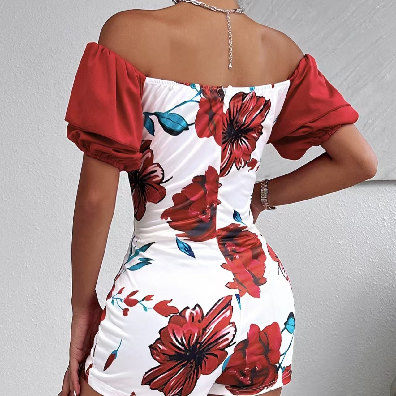 Floral Print Off-Shoulder Jumpsuit Knot