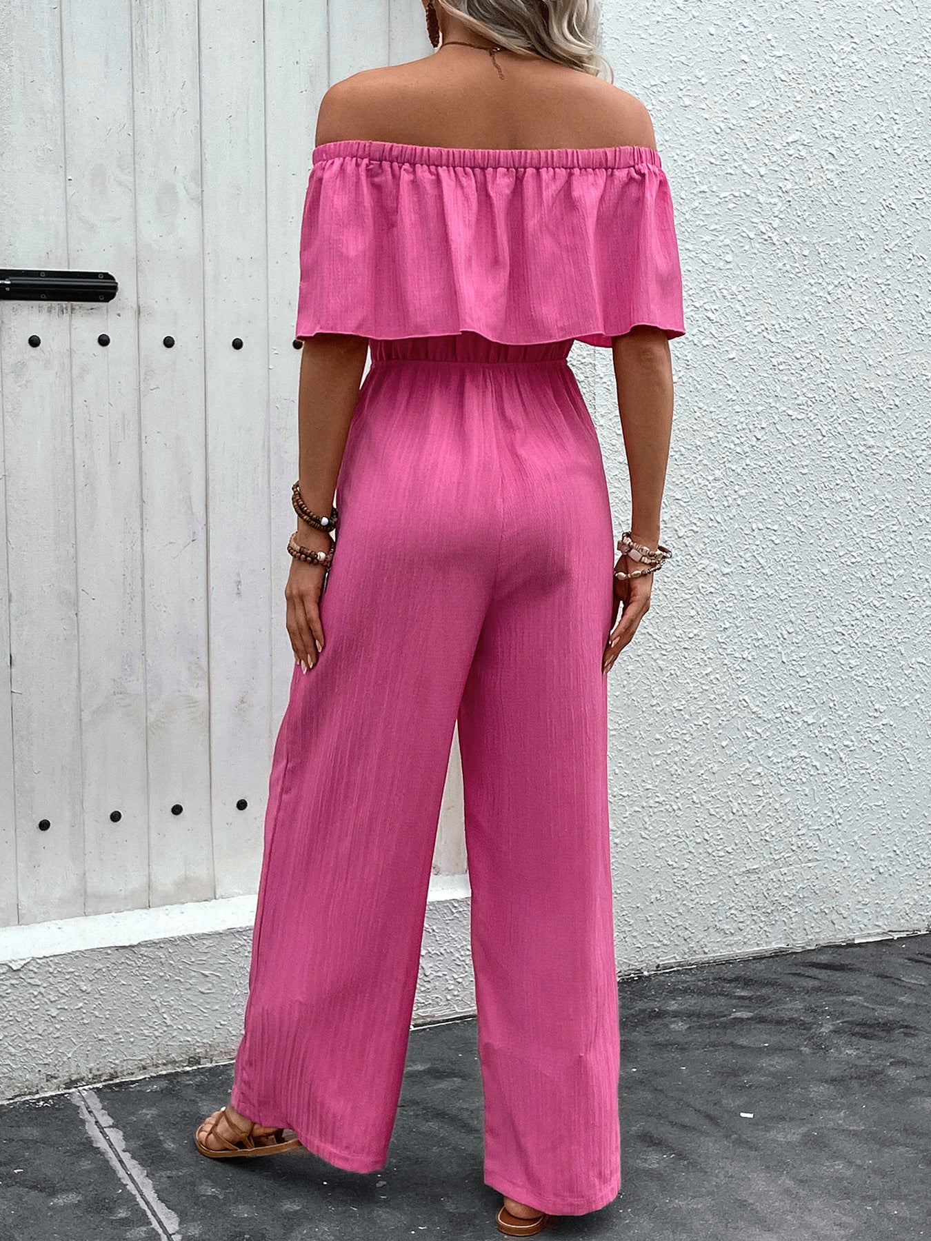 Off-shoulder Solid Color Jumpsuit
