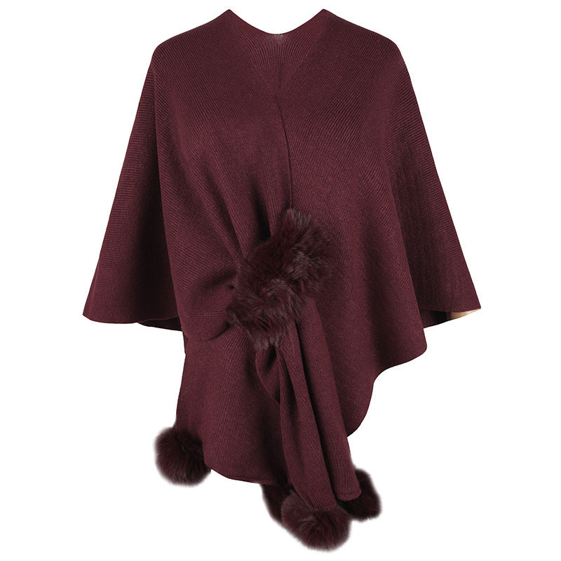 Surplice Neck Pom-Pom Trim Poncho