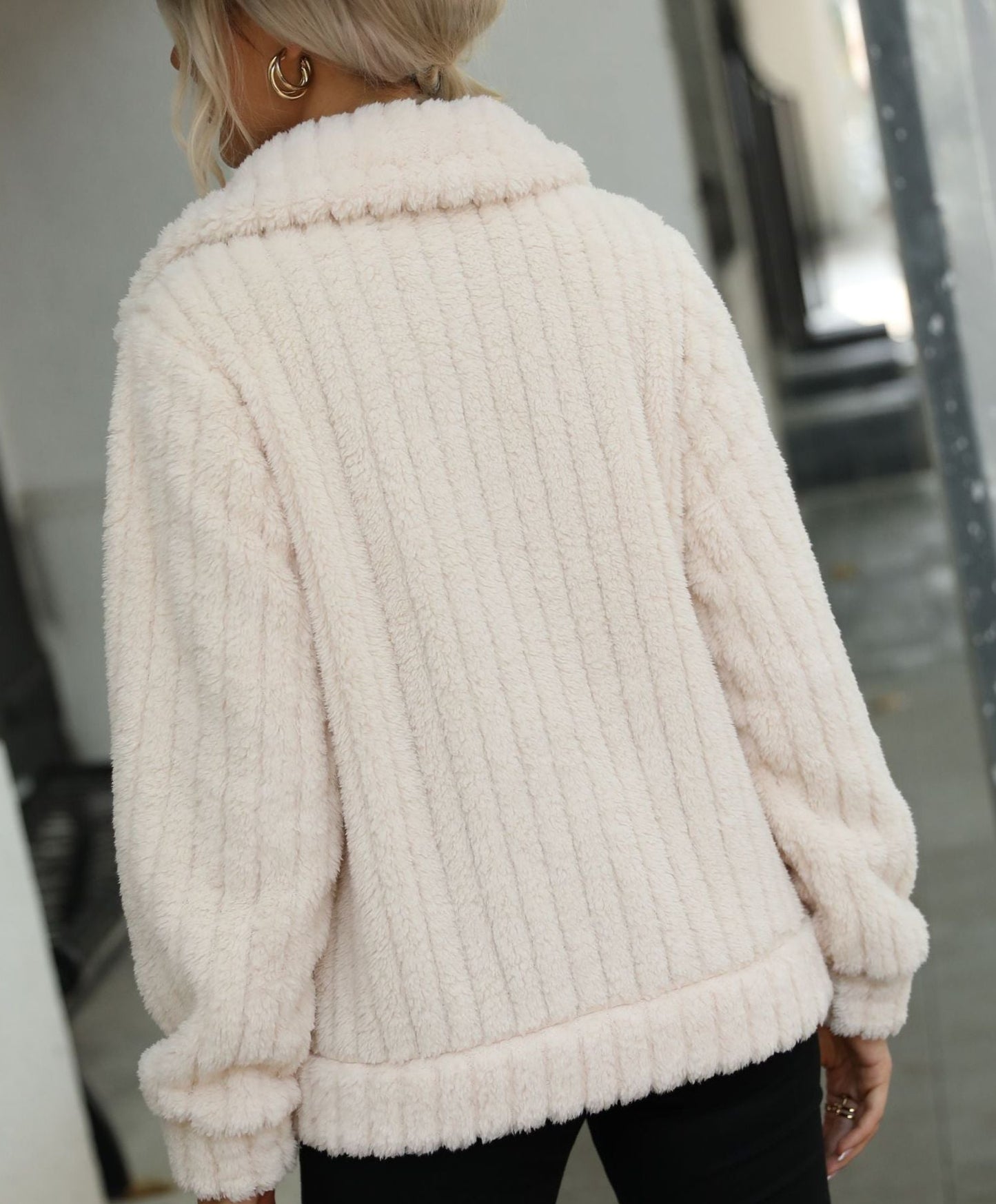 Single-Breasted Lapel Fleece Jacket Long Sleeve