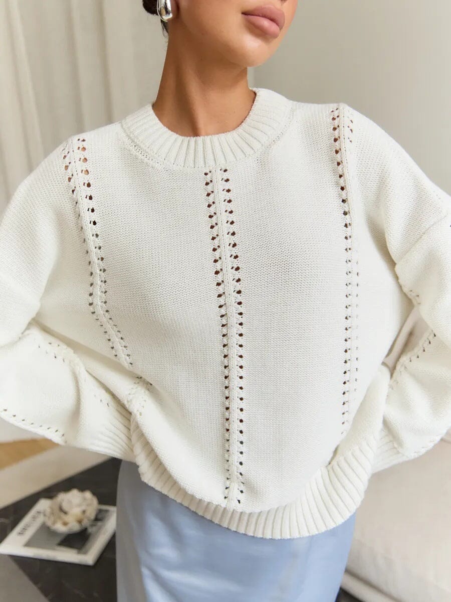 Loose Round Neck Sweater Casual Idle Style Knit Sweaters & loungewear VAYORK STARS Milky White L