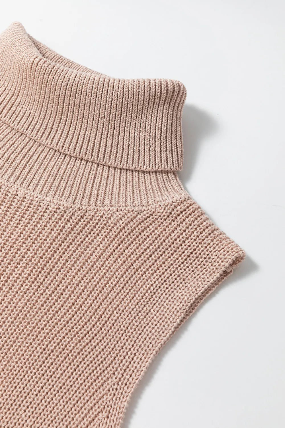 Oatmeal Turtleneck Knit Top Sleeveless