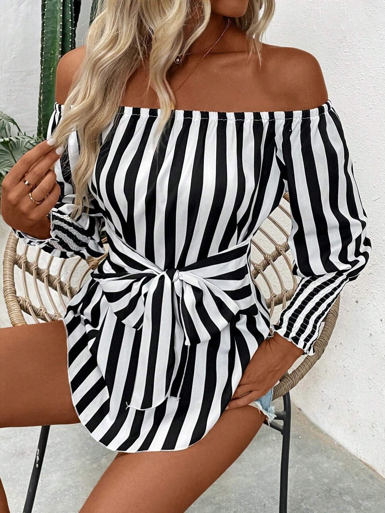 Off-Shoulder Lantern Sleeve Shirt Top Tops VAYORK STARS