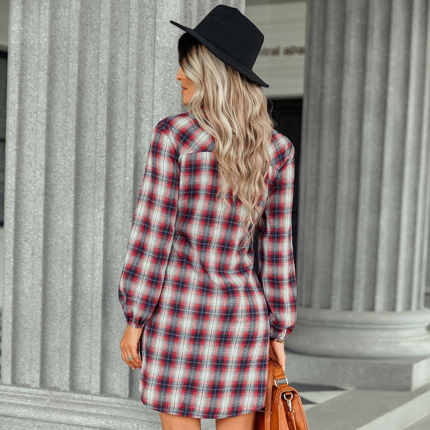Tie-Up Waist Shirt Plaid Dress