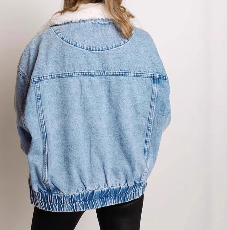 Denim Jacket with Fur Collar