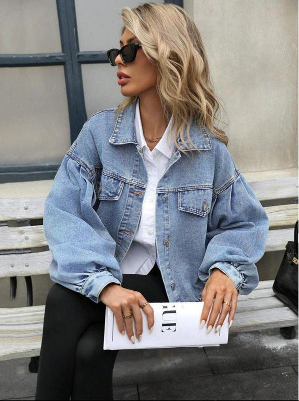 Embossed Denim Jacket Fashion Long Sleeve