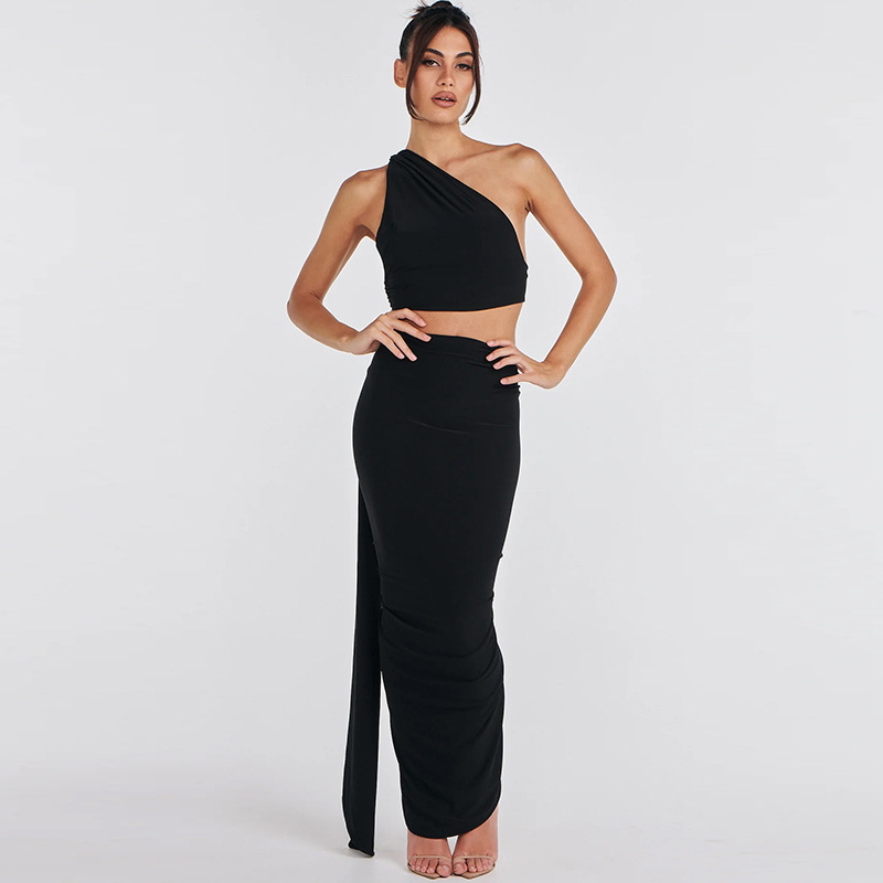 Backless Tube Top & Pleated Skirt Set Two-Piece