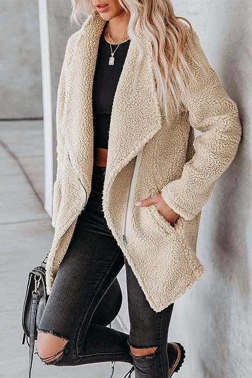 Casual Wool Lamb Jacket Zipper Pocket Fleece Coat