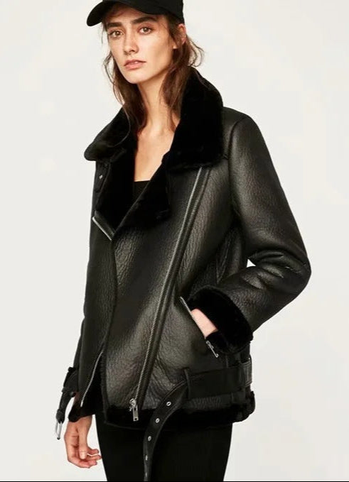 Trendy Leather Jacket with Belt Stylish
