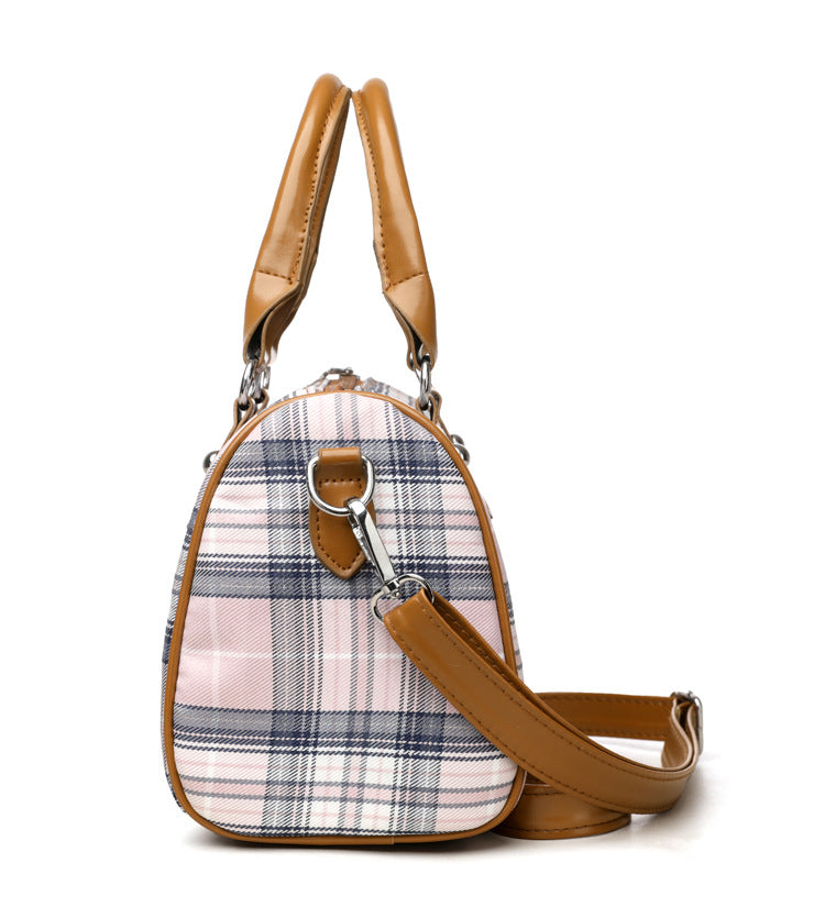 Plaid Barrel Shoulder Bag Round