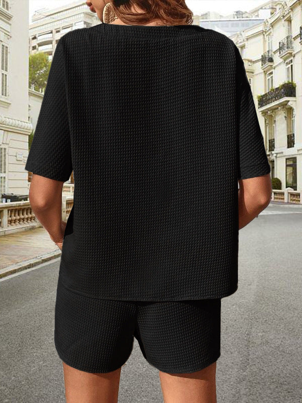 Sleeve Short-sleeved Crew-neck Top Drawstring Design Shorts Fashion