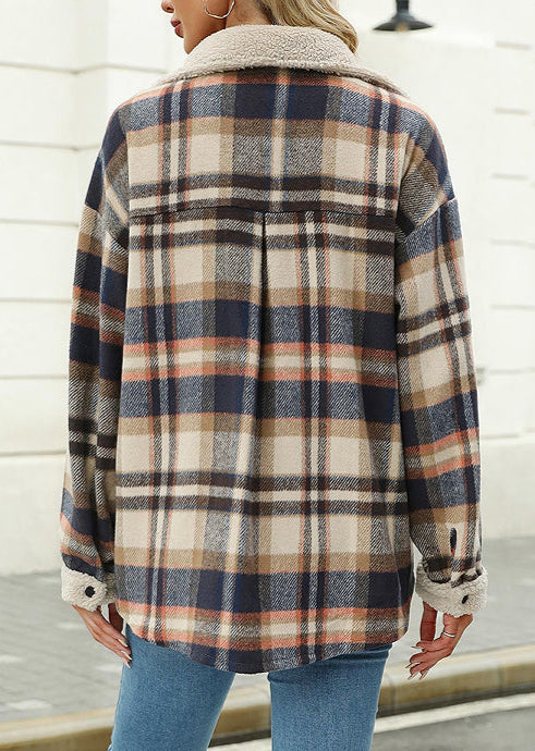 Plaid Velvet Jacket Polo Collar