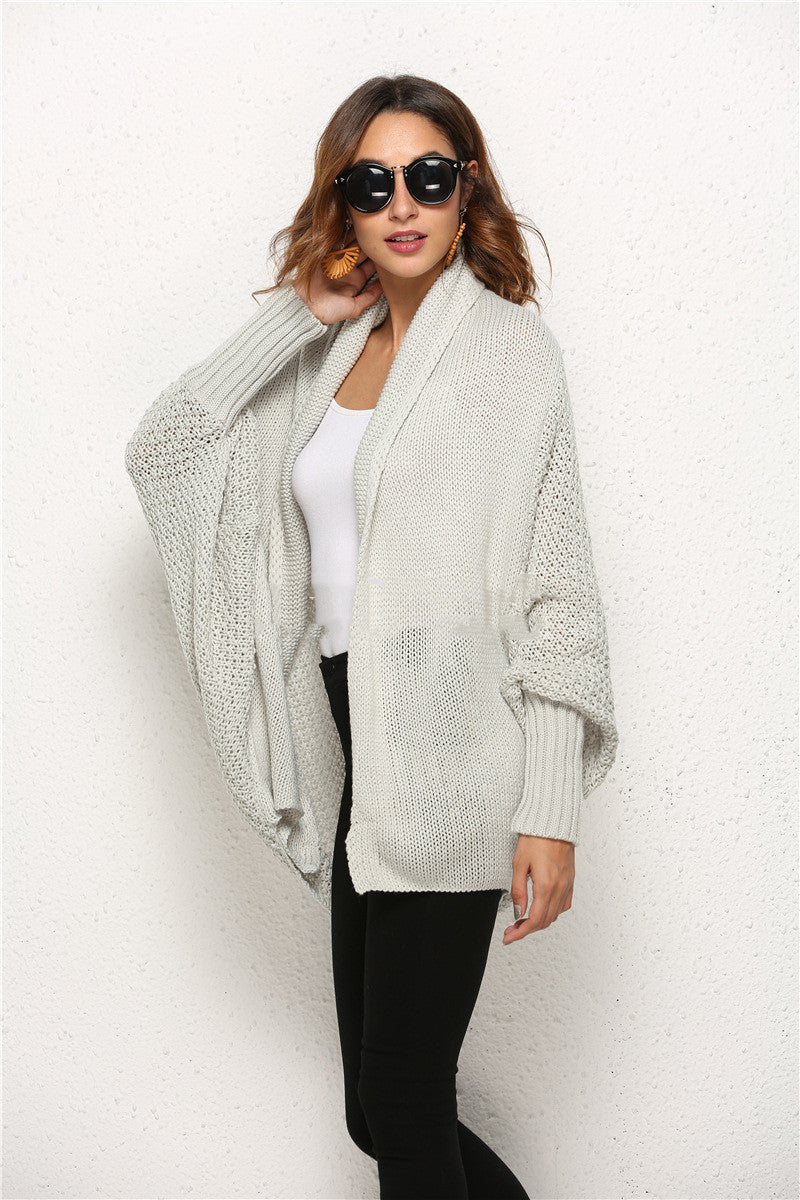 Irregular Hollow Knit Bat Sleeve Cardigan – European & American Style