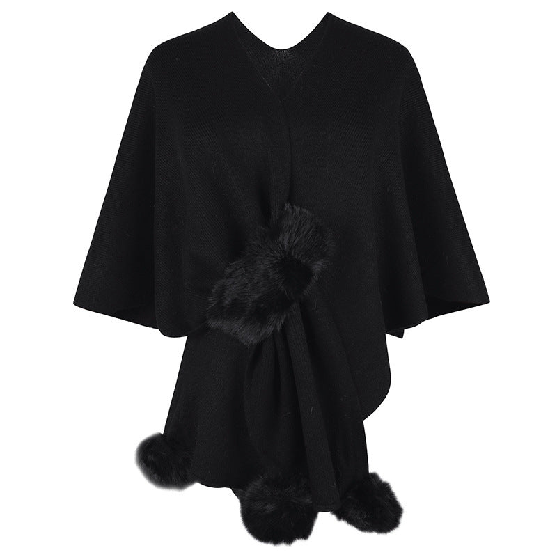 Surplice Neck Pom-Pom Trim Poncho