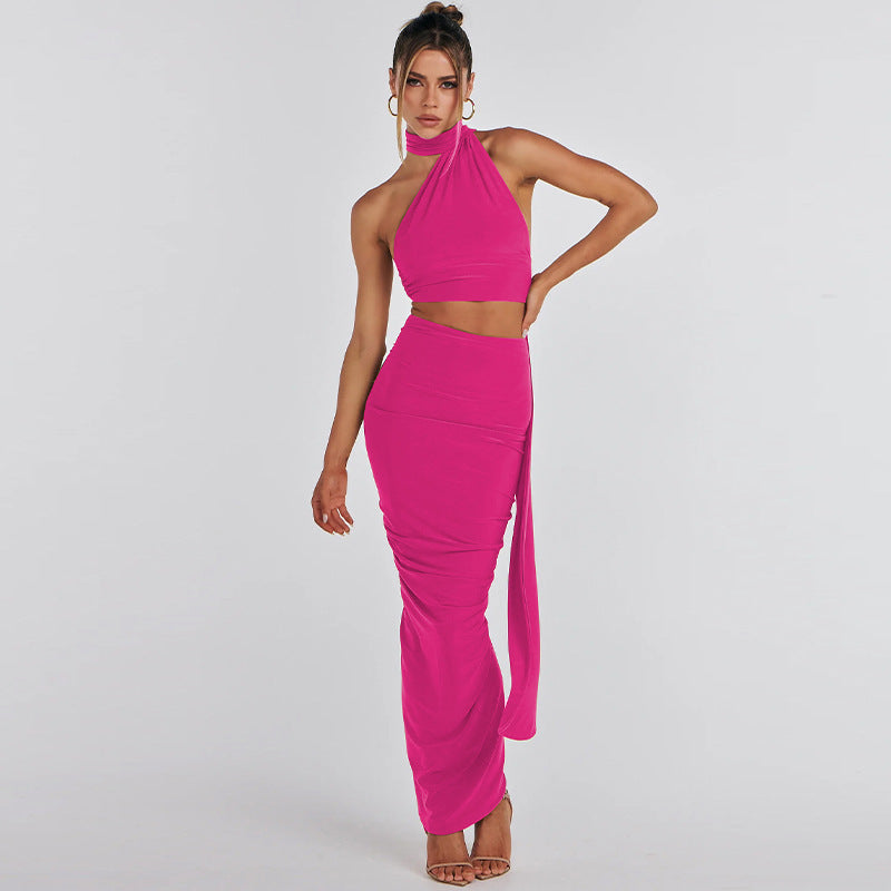 Backless Tube Top & Pleated Skirt Set Two-Piece