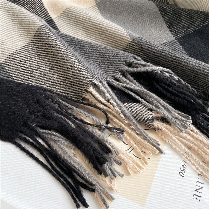 Thickened Warm Plaid Scarf Cozy Winter