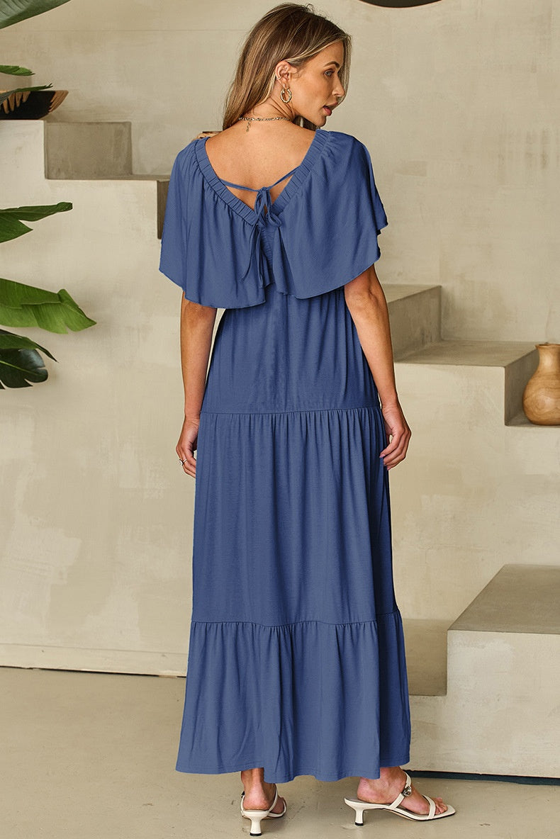 Waist-Tight Frill Short Sleeve Dress