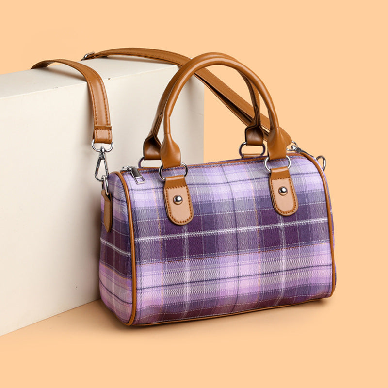 Plaid Barrel Shoulder Bag Round