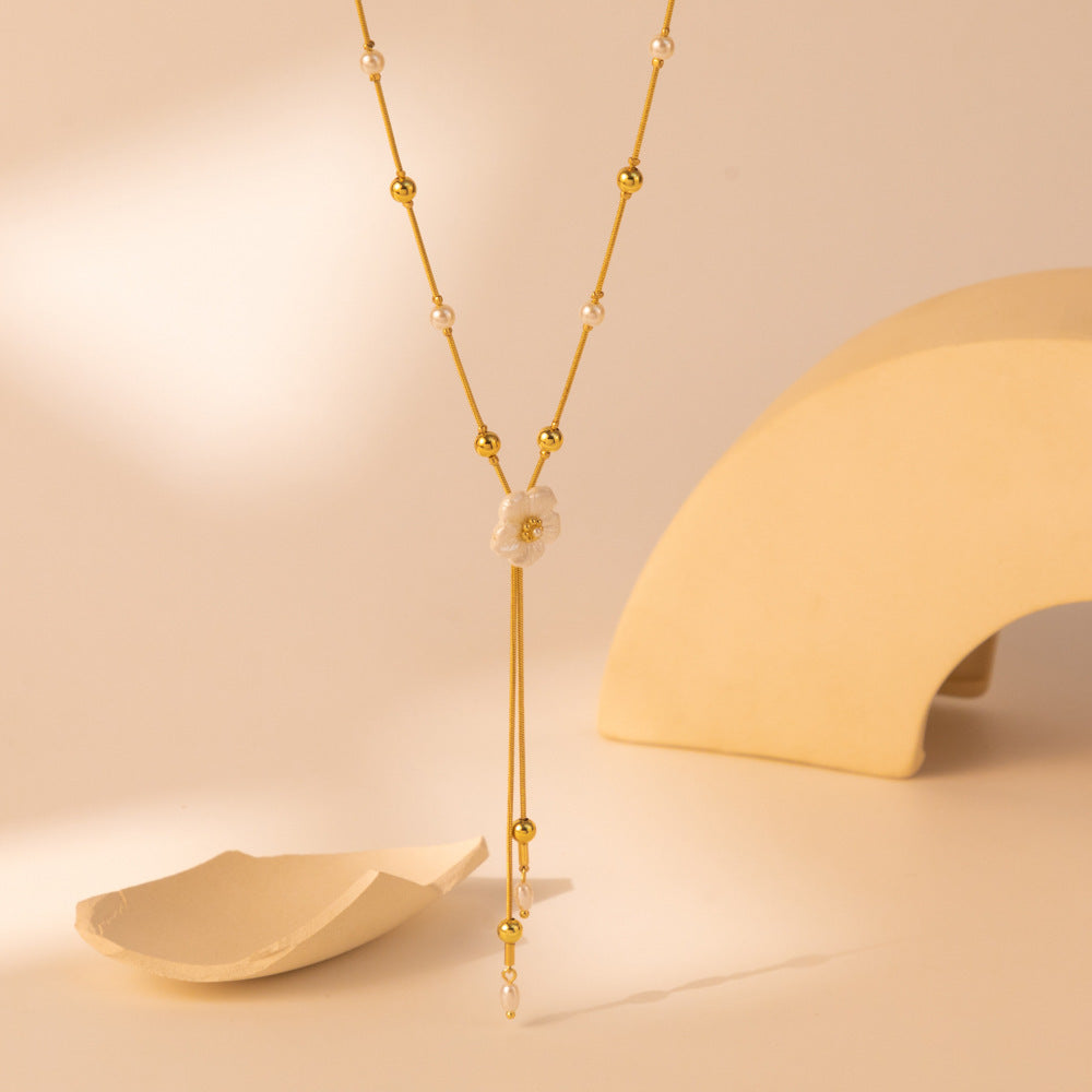 Flower Asymmetric Tassel Pendant Necklace