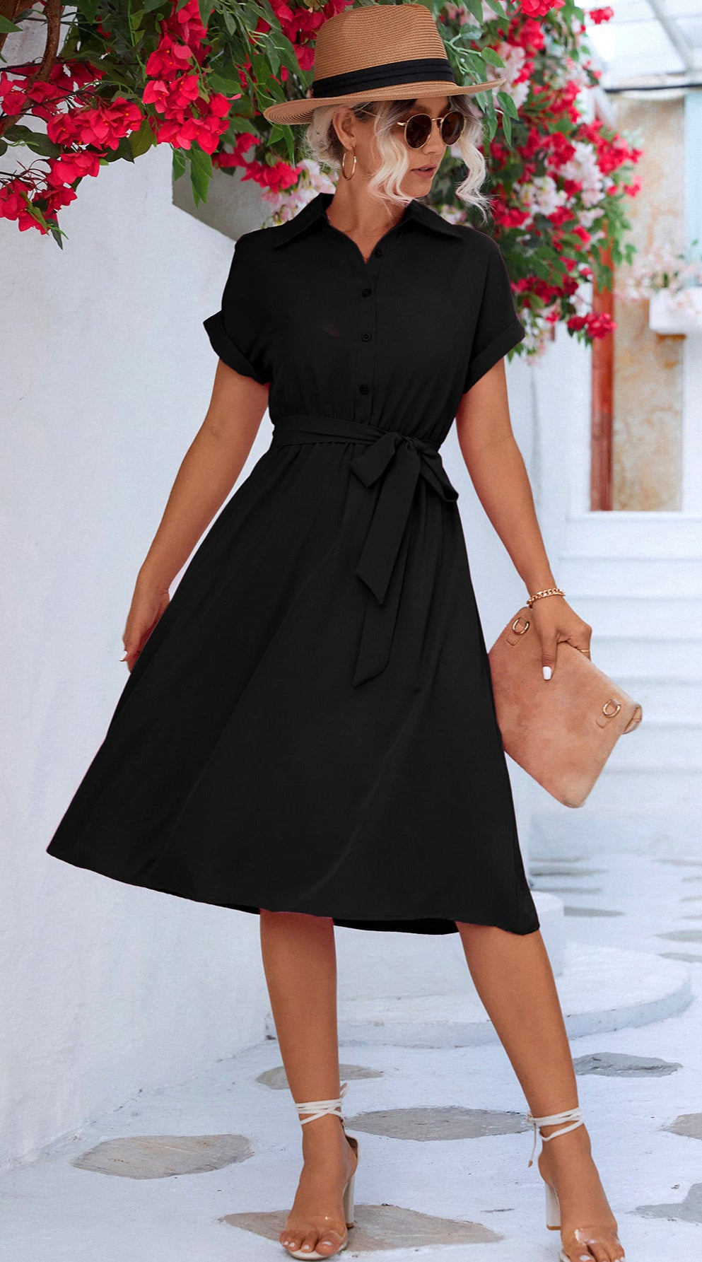 Lace-Up Shirt Dress Long Sleeve Button Down