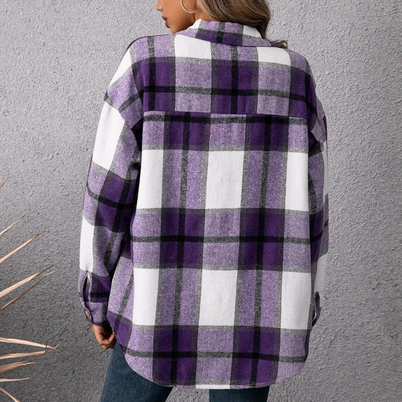Plaid Shirt Jacket Casual Plaid Button