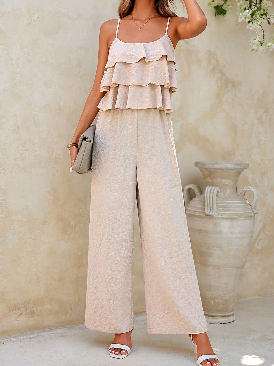European & American Style Lotus Leaf Suspender Jumpsuit