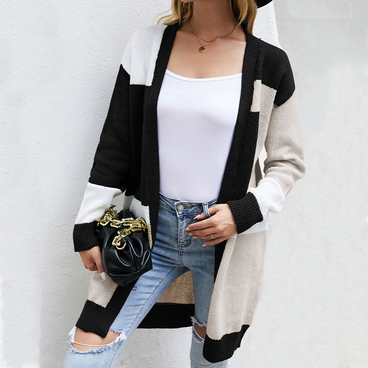 Loose Plus Size Color Block Knitted Cardigan Oversized