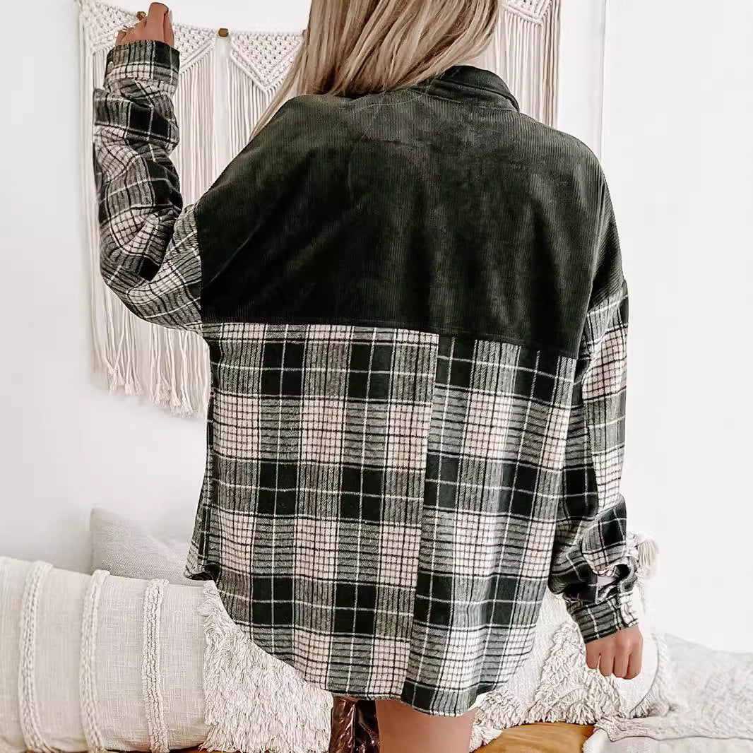 New Plaid Colorblock Shirt Coat