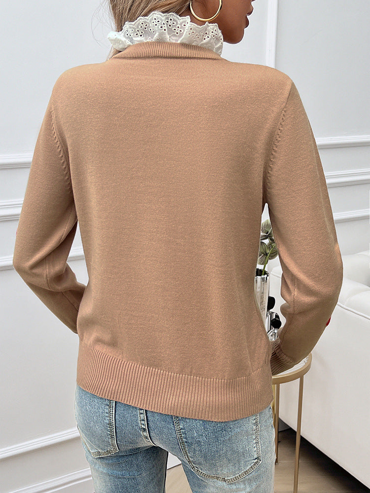 Sweet Cute Embroidered Love Sweater with Lace Collar