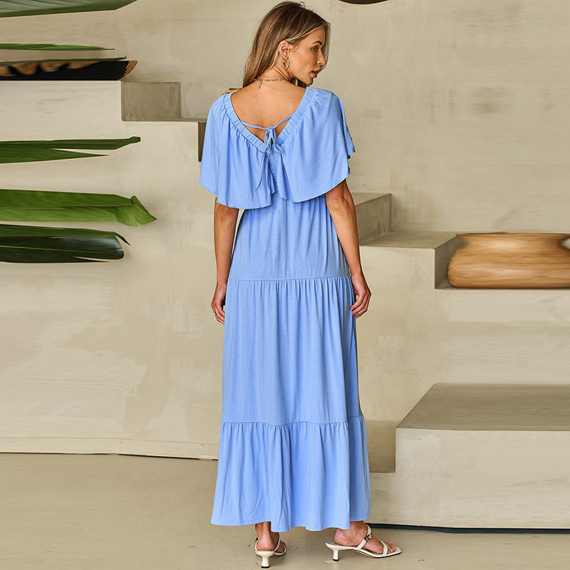Waist-Tight Frill Short Sleeve Dress