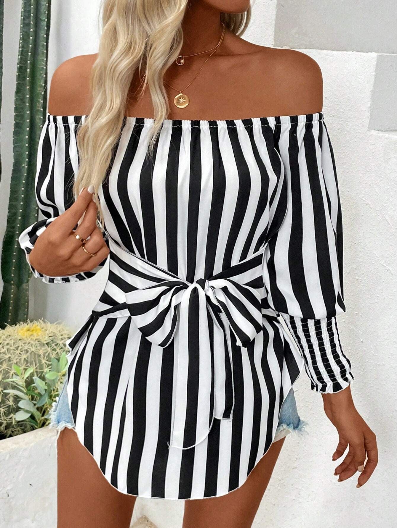 Off-Shoulder Lantern Sleeve Shirt Top