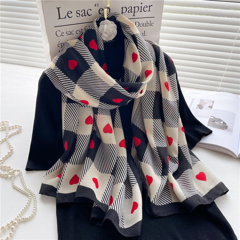Chessboard Plaid Scarf High-Grade Cotton Linen Shawl