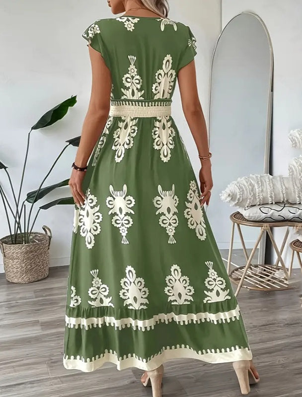 Maxi Dress for Women Casual V Neck Cap Sleeve