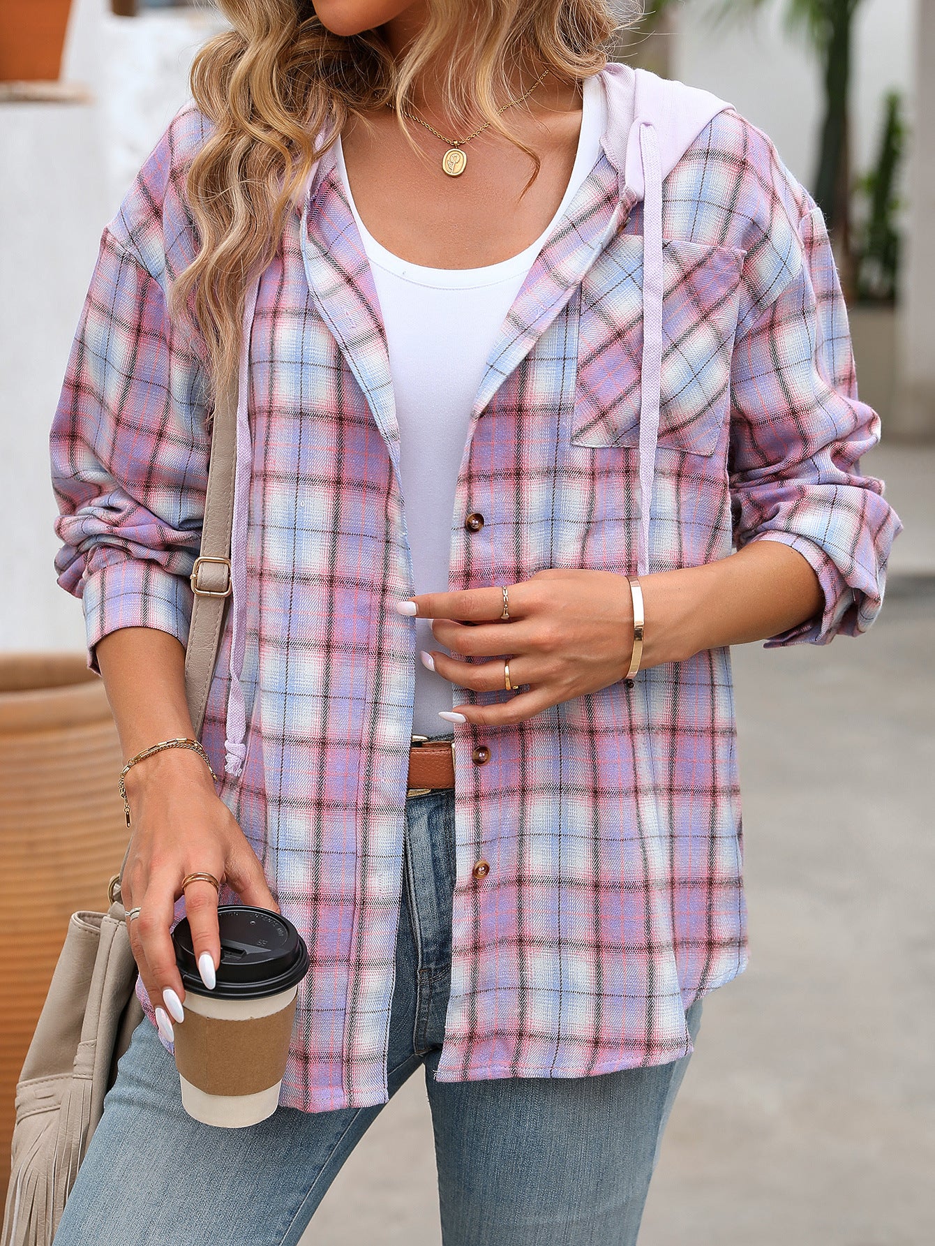 Loose Fit Plaid Button Down Shirt