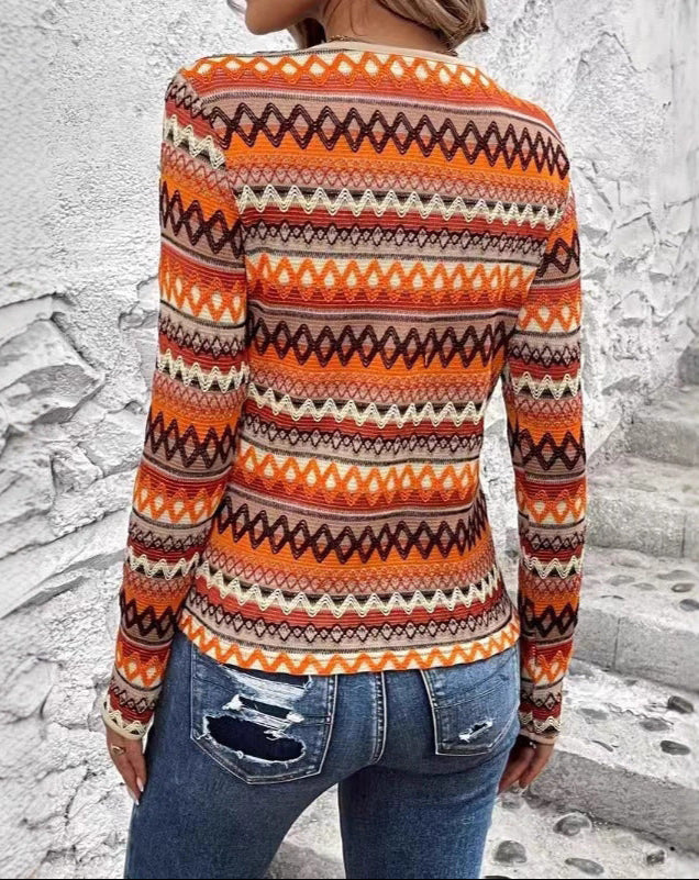 Elegant Colorful Striped Long Sleeve Sweater