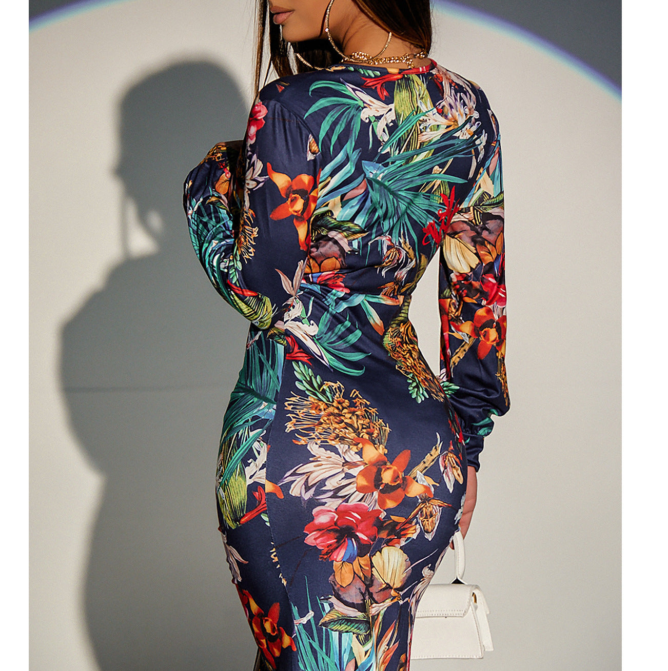 Dress Deep V Long Skirt High Waist Slit