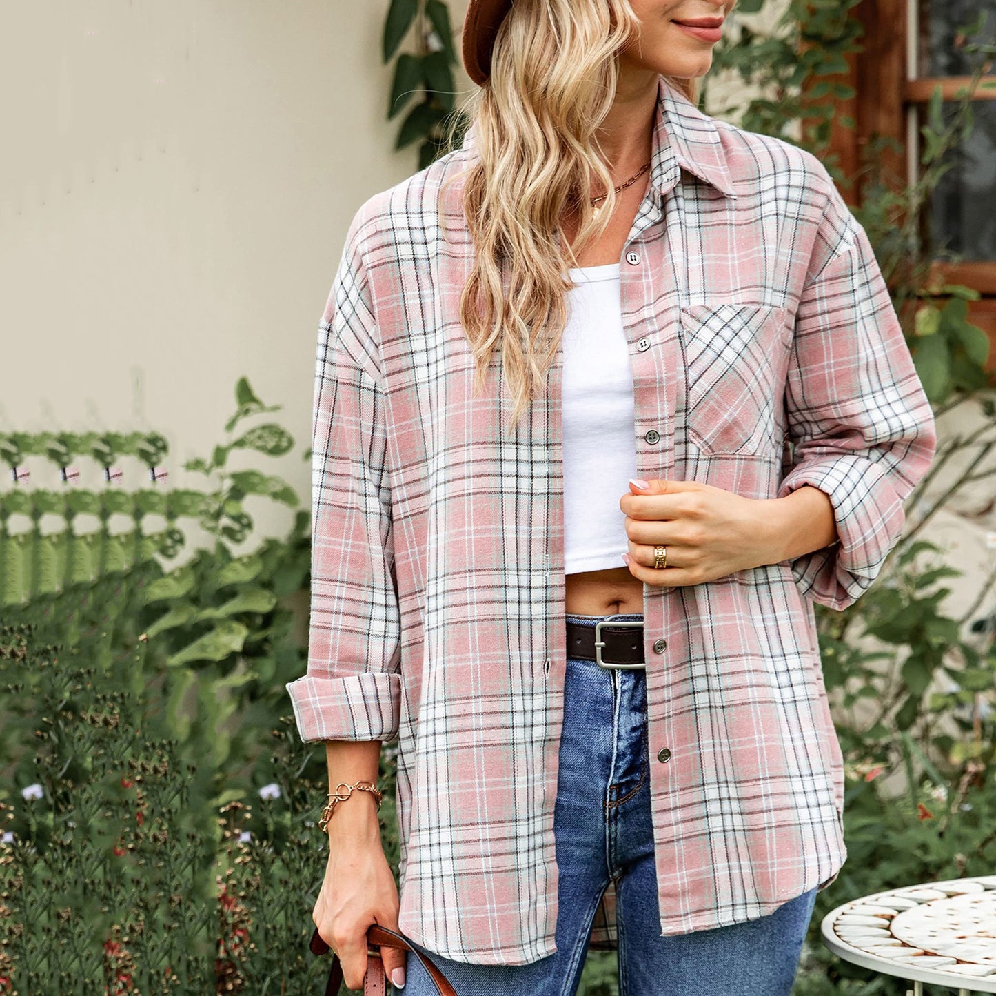 Plaid Long Sleeve Pocket Button Shirt