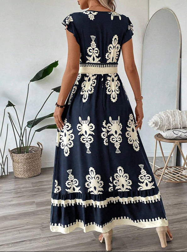 Maxi Dress for Women Casual V Neck Cap Sleeve