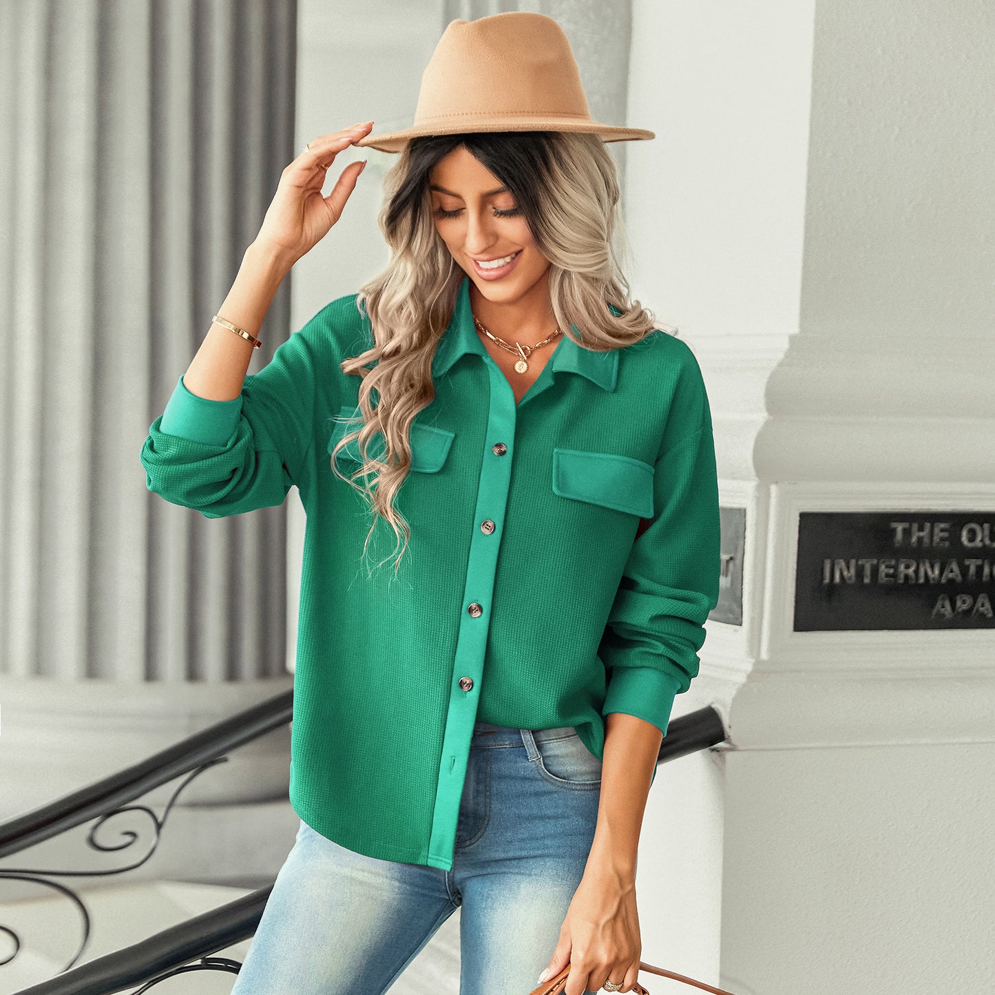 Waffle Knit Long Sleeve Shirt