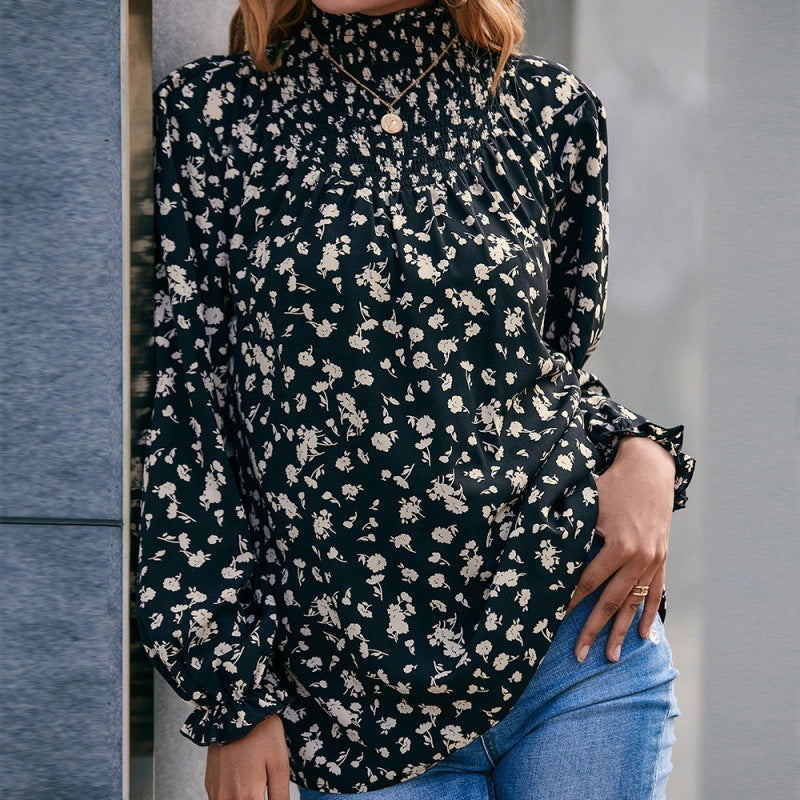 High Neck Ruffle Sleeve Blouse