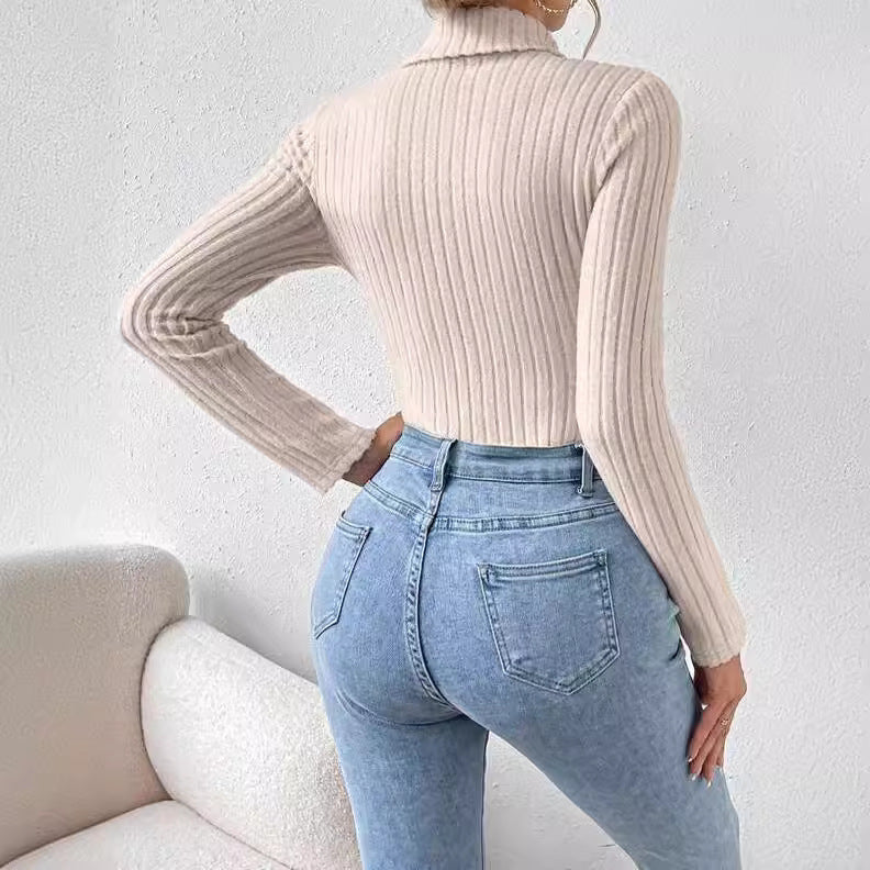 French Style Turtleneck Knitted Bodysuit