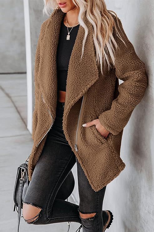 Casual Wool Lamb Jacket Zipper Pocket Fleece Coat