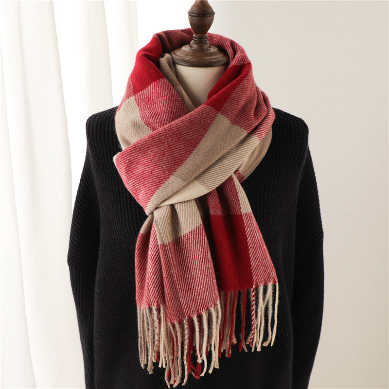 Thickened Warm Plaid Scarf Cozy Winter
