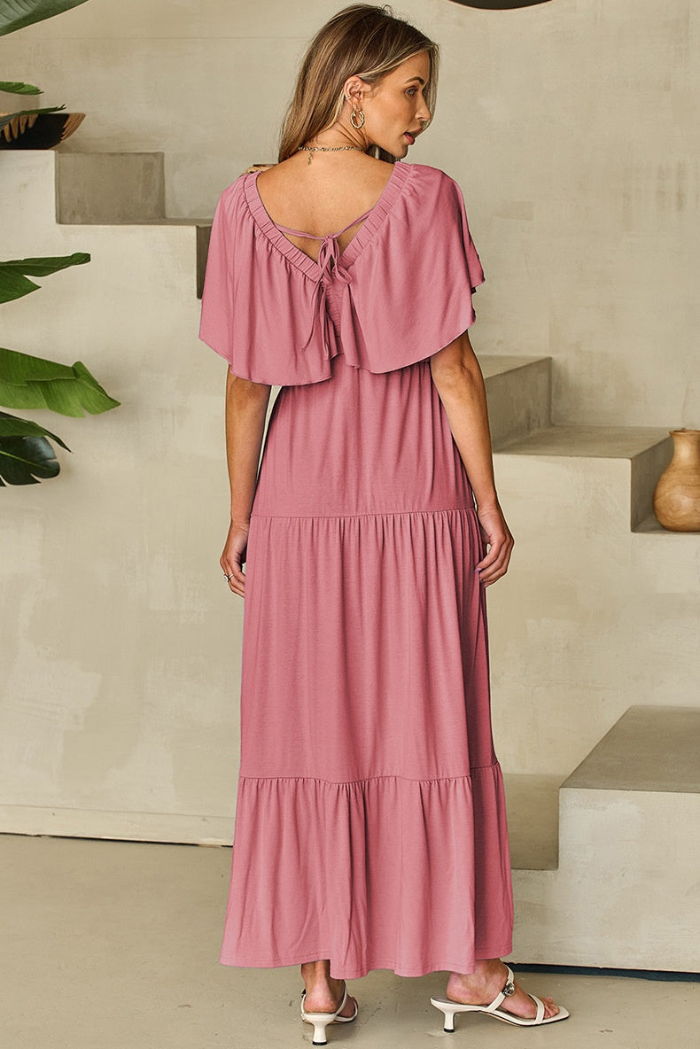 Waist-Tight Frill Short Sleeve Dress