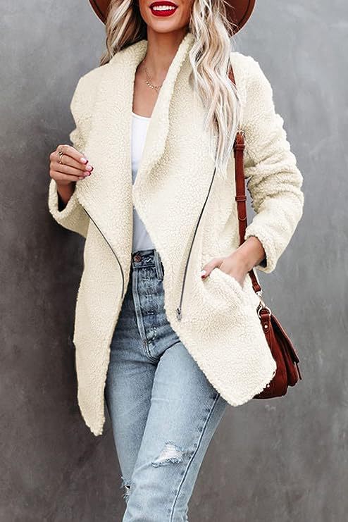 Casual Wool Lamb Jacket Zipper Pocket Fleece Coat