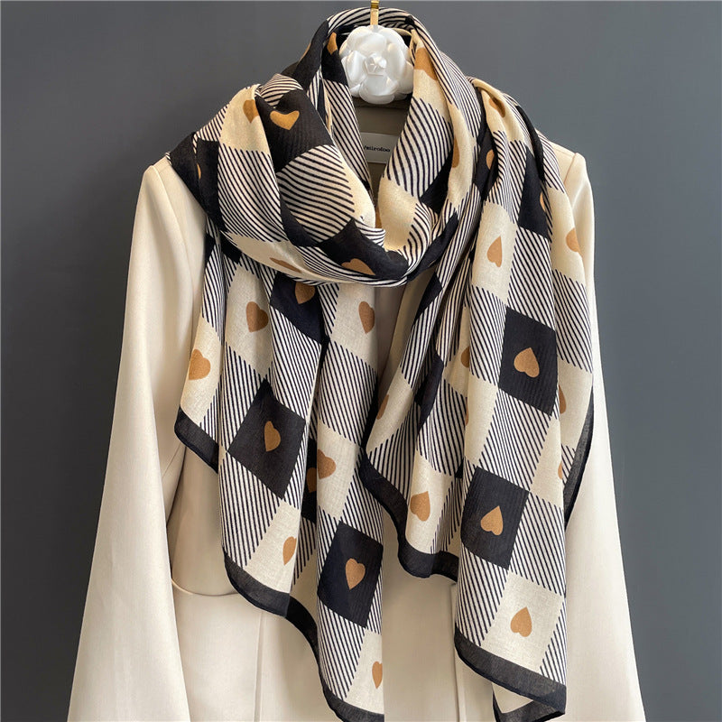 Chessboard Plaid Scarf High-Grade Cotton Linen Shawl